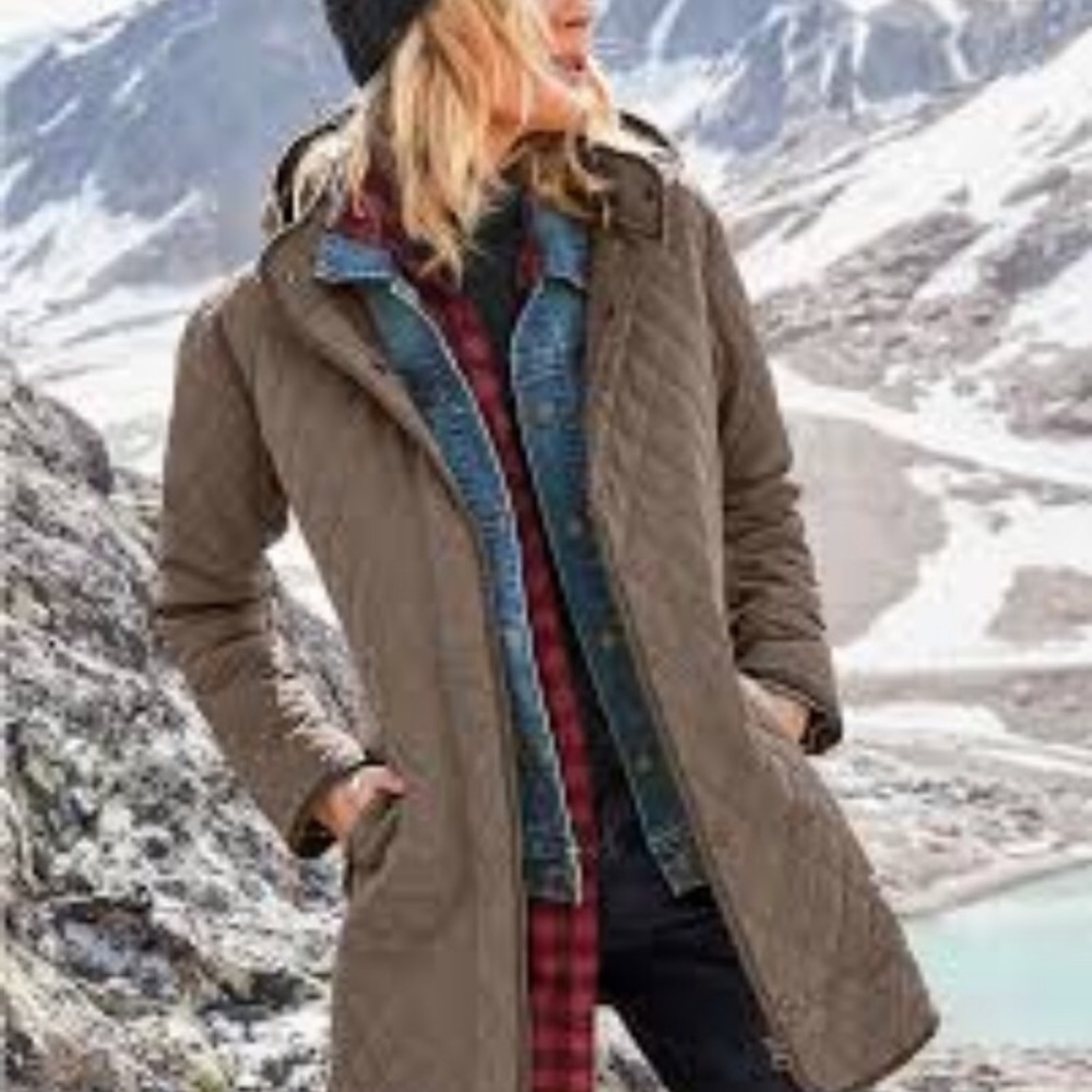 Garnet Hill Quilted Car Coat in Taupe